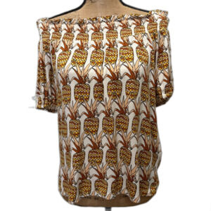 Anthropologie Porridge Clothing Off Shoulder Blouse Pineapple Print Size Medium